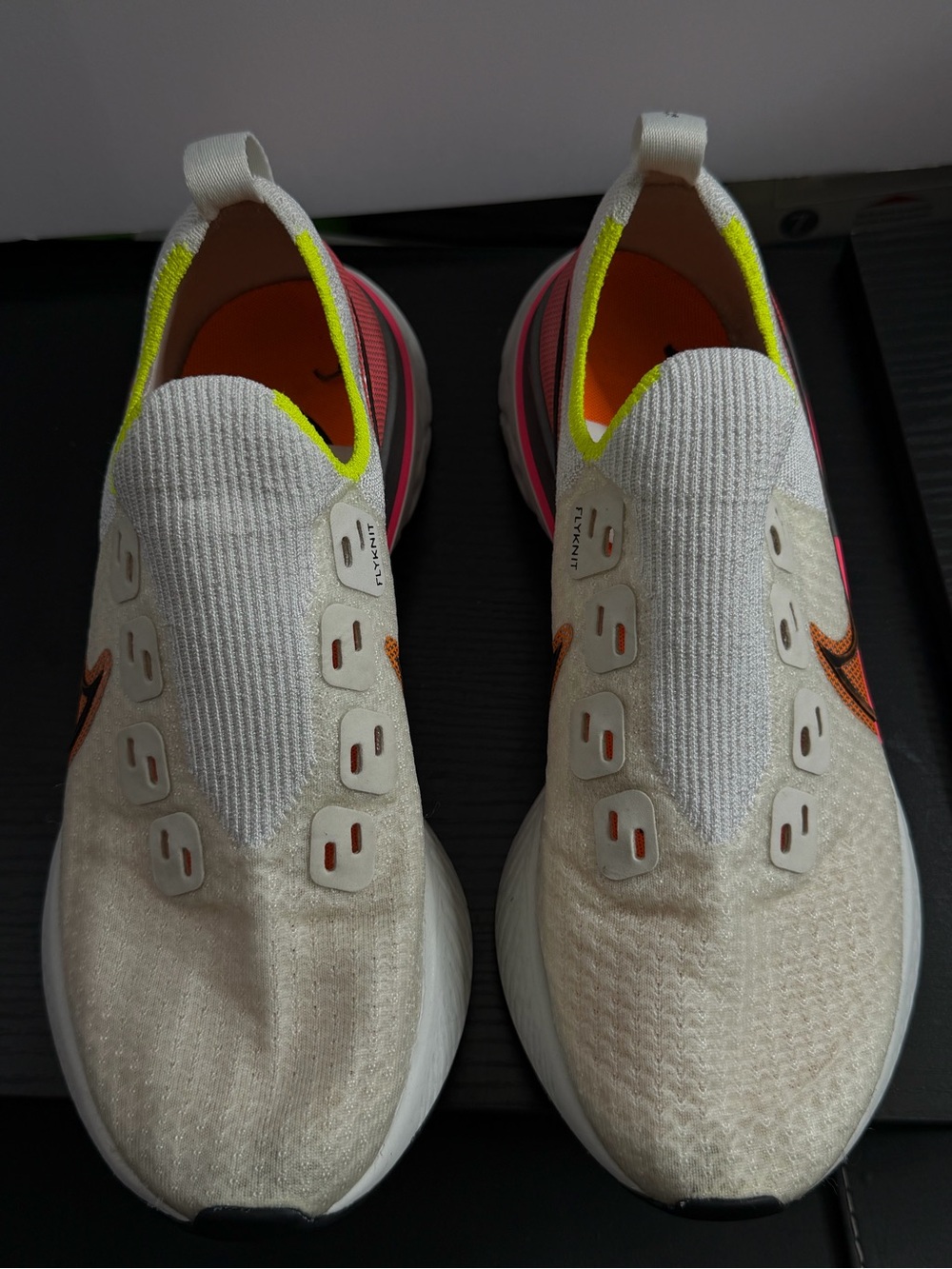 Nike Kids Slip-On Sneakers - Cream with Pink & Neon Yellow Accents